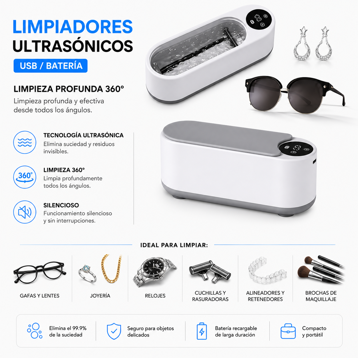 Limpiador portátil ultrasónico
